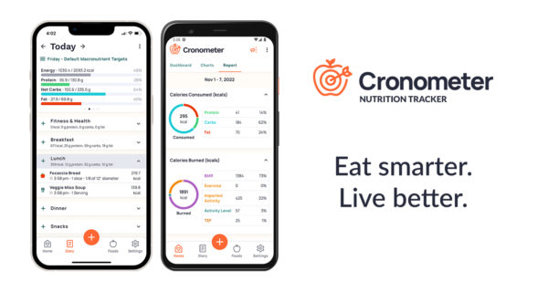 Images of two cronometer app screens with logo and tagline